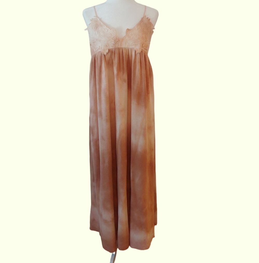 ZARA Maxi Summer Tie Dye Strap Dress Tan and Peach Women's Medium, NWT - Picture 6 of 17